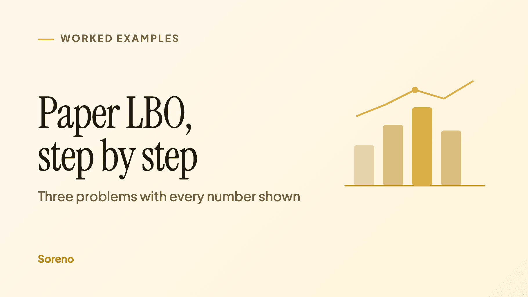 Title card: Paper LBO, step by step. Three problems with every number shown