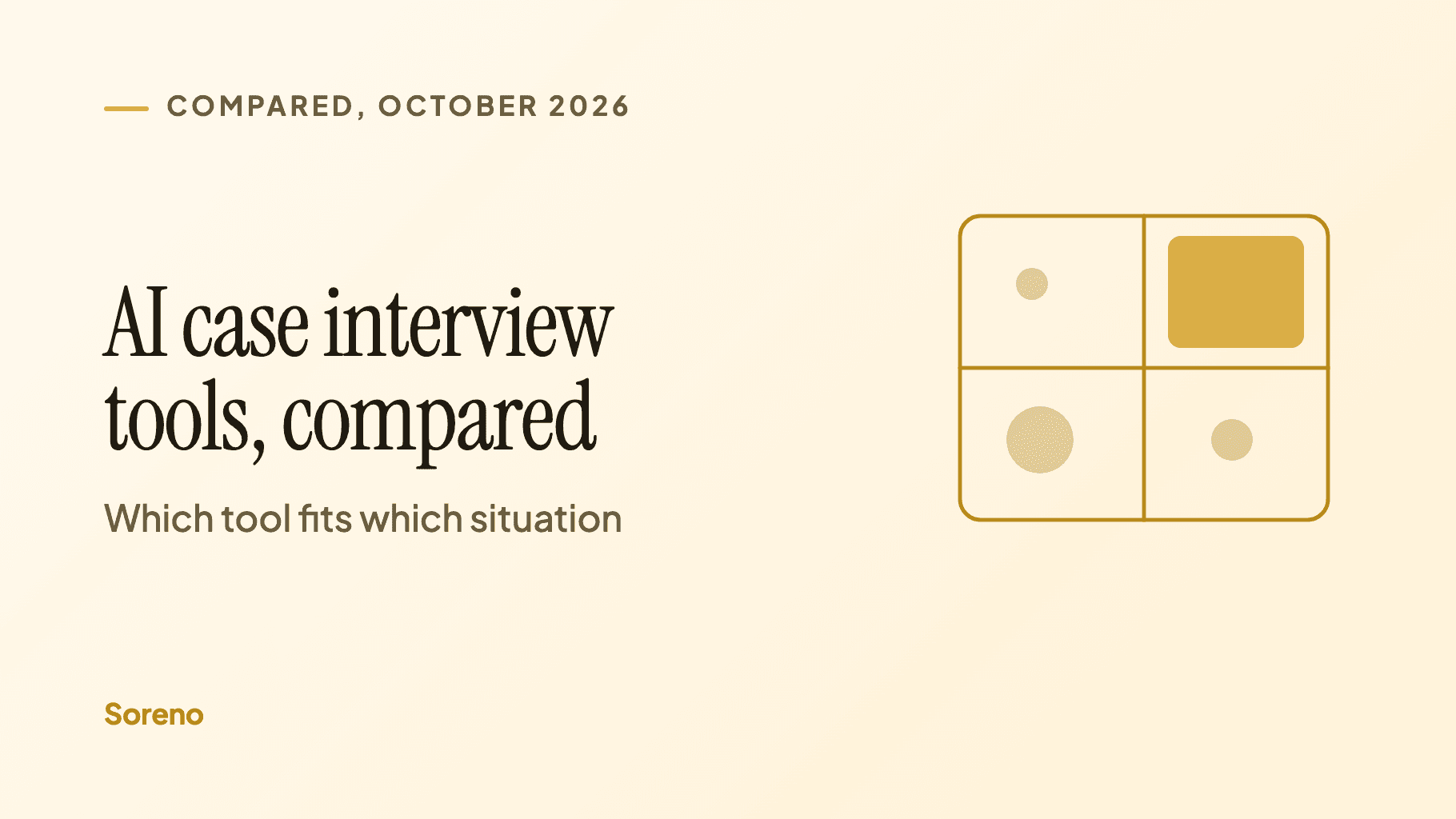 Title card: AI case interview tools, compared. Which tool fits which situation, October 2026