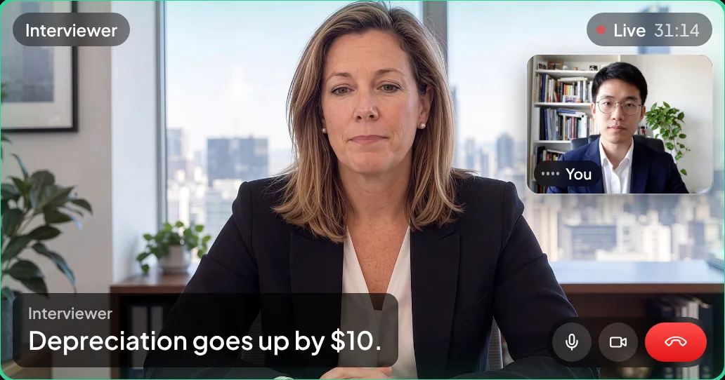 A banker interviewer asking a technical question on a video call