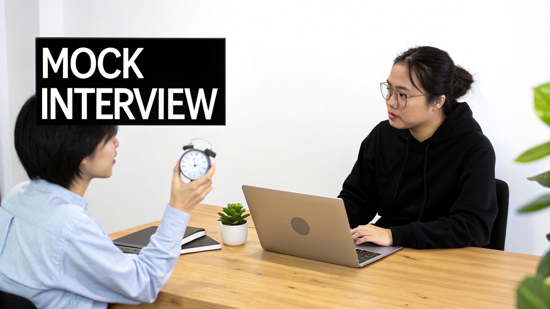 A person tracking their performance on a chart, symbolizing improvement before an interview.