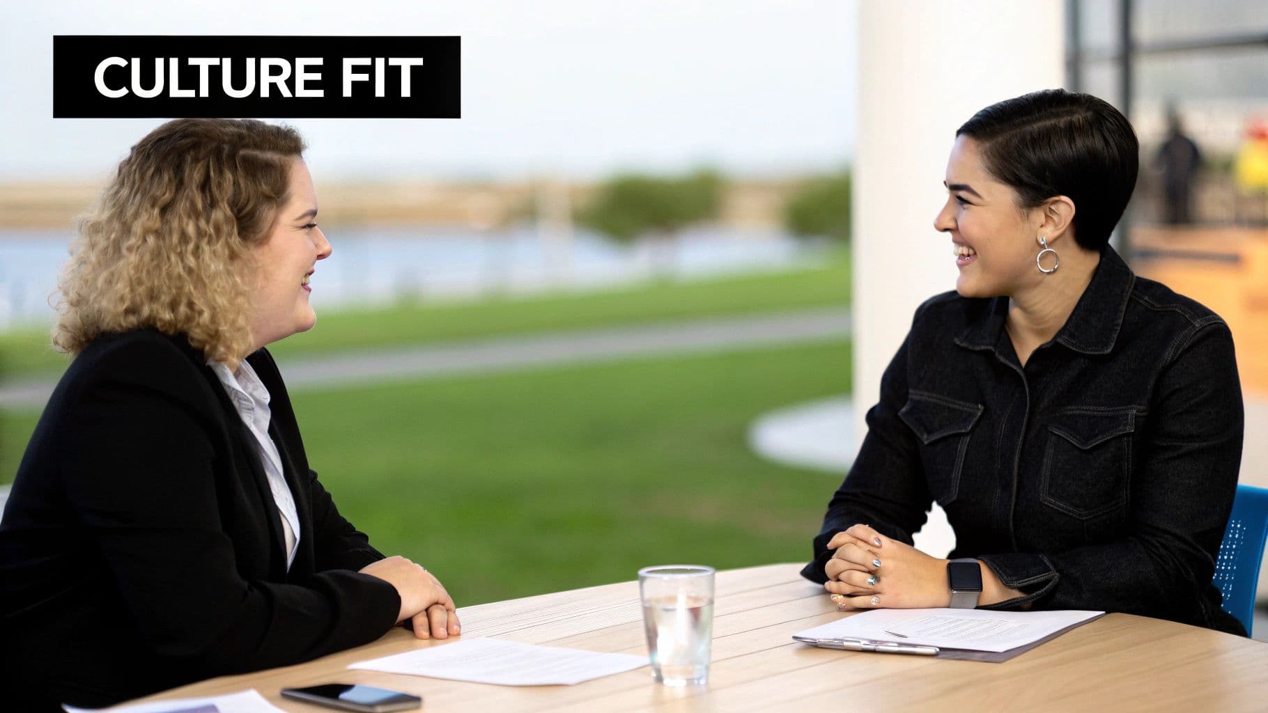 A group of professionals engaged in a serious but collaborative discussion around a table, illustrating the importance of fit in private equity teams.